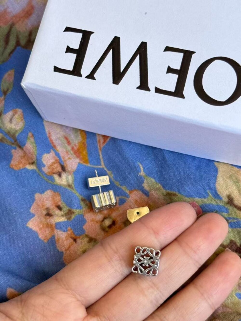 LOEWE Anagram Stud Earrings - Silver / Palladium Finish - Picture 2 of 5